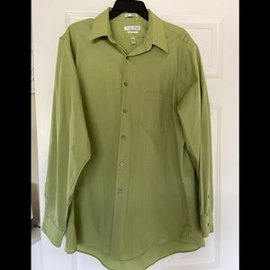 Green satin striped men’s dress shirt- VanHeusen